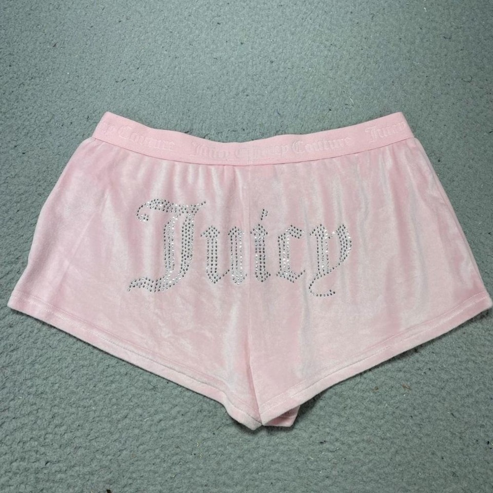Juicy Couture Pink‎ Velour Embellished Shorts Womens Bright Pink Womens Medium
